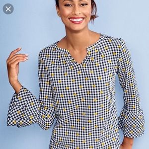 Talbots Gingham popover with flounce sleeves.